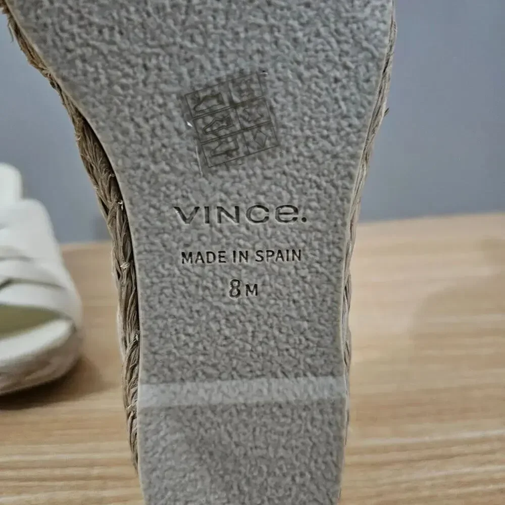 NEW Vince Gilian Woven Espadrille Wedge Sandal Marble Cream Size 8